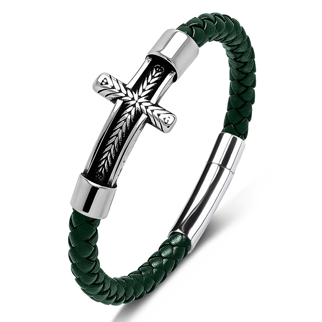 【DEAL TODAY】Black Leather Cross Bracelet with Magnetic Clasp — Daily Faith Reminder