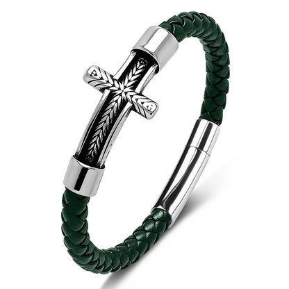 【DEAL TODAY】Black Leather Cross Bracelet with Magnetic Clasp — Daily Faith Reminder