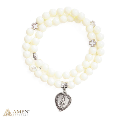 St. Benedict Medal Stretch Bracelet with Marbled Gray Beads