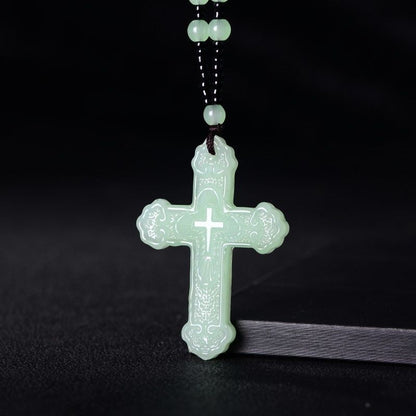 Green Glass Bead Cross Necklace — A Quiet Reminder of Faith