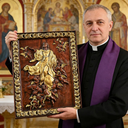 Assumption of Mary Wood Carving Amen Artisan