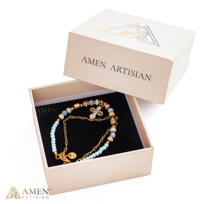 Layered Beaded Bracelet with Sparkling Cross Charm