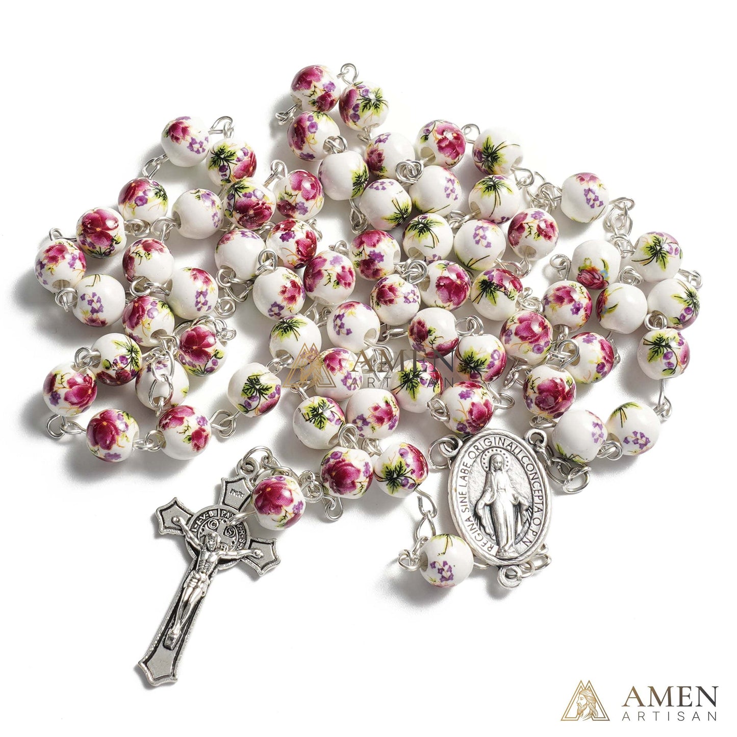 Pansy Ceramic Rosary Amen Artisan