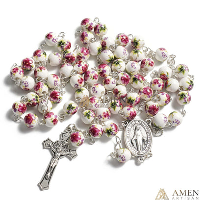 Pansy Ceramic Rosary Amen Artisan