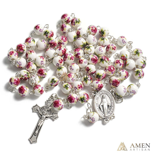 Pansy Ceramic Rosary Amen Artisan