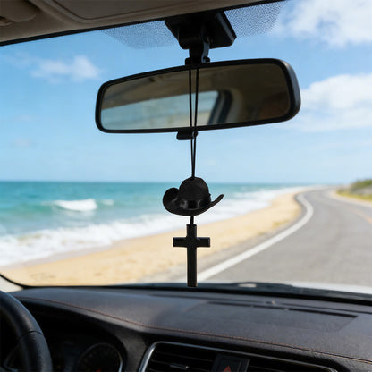 【Deal Today】Western Rearview Mirror Ornament with Cowboy Hat and Cross — Faith | Amen Artisan®