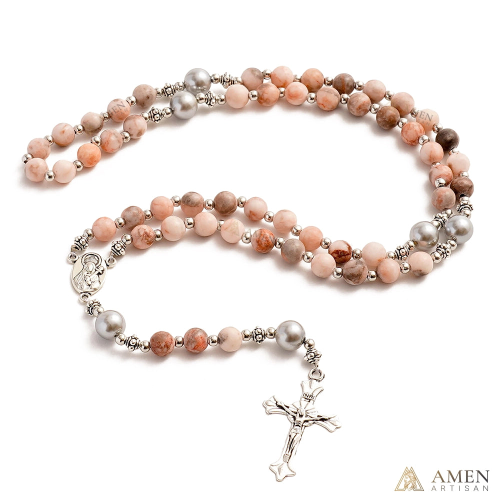 【Deal Today】Natural Pink Zebra Jasper Rosary