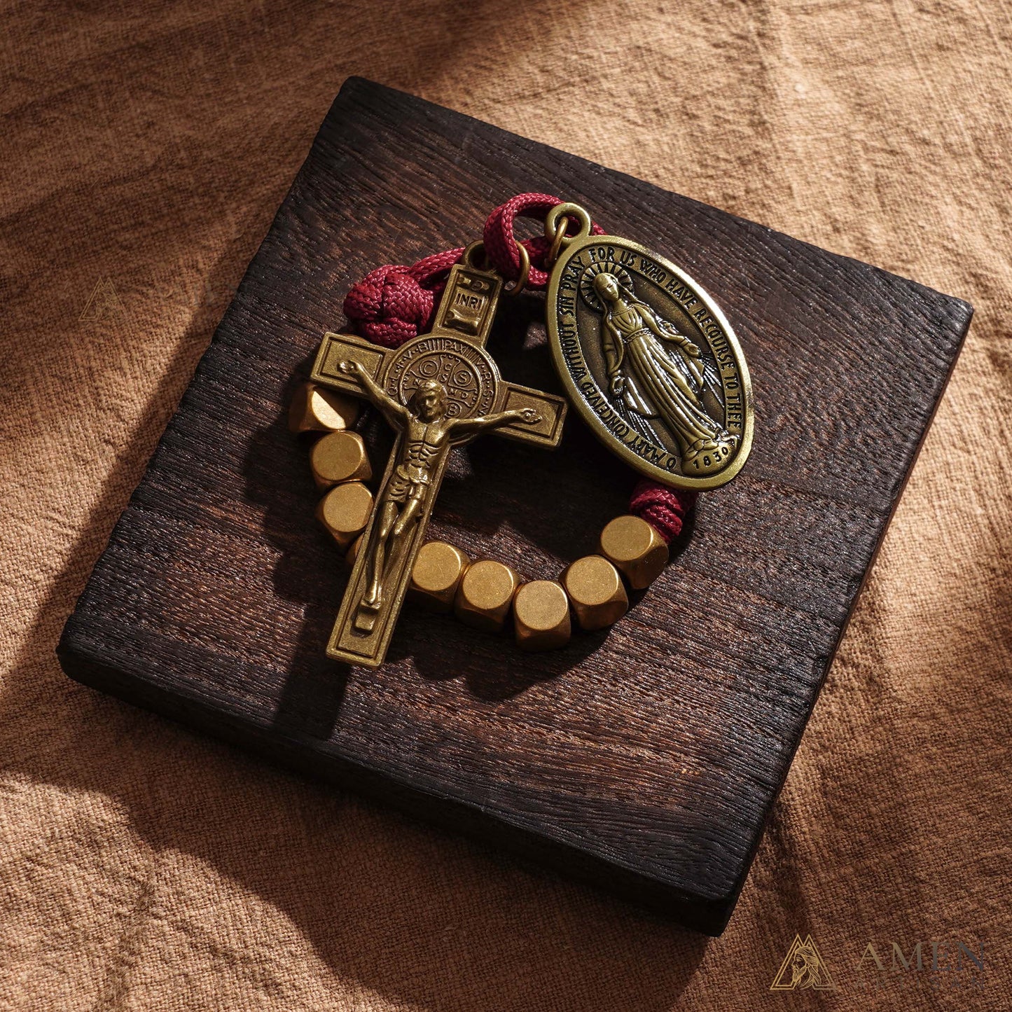 【DEAL TODAY】Burgundy Clip-On Pocket Decade Rosary with Crucifix and Our Lady Medal