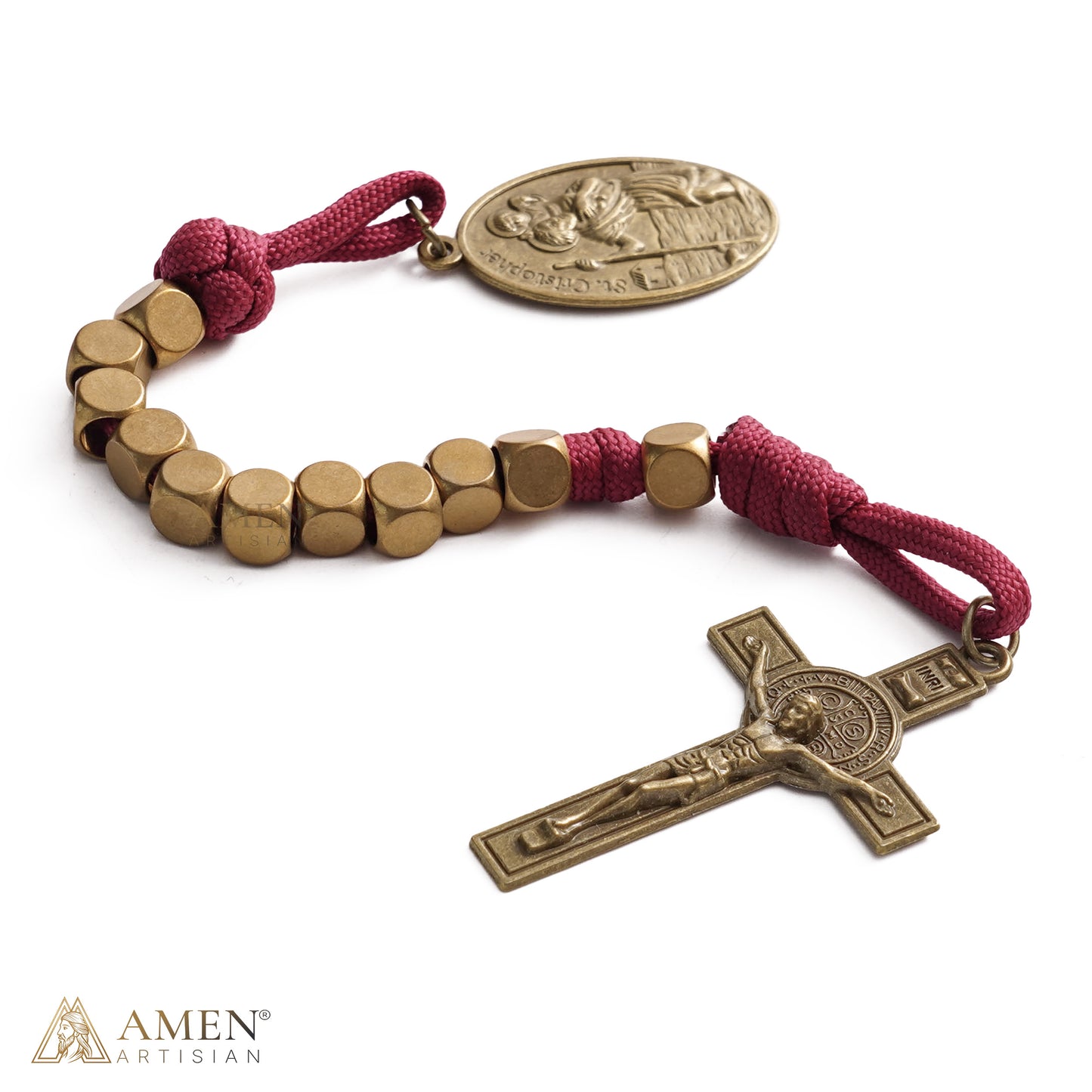 【DEAL TODAY】Burgundy Clip-On Pocket Decade Rosary with Crucifix and Our Lady Medal