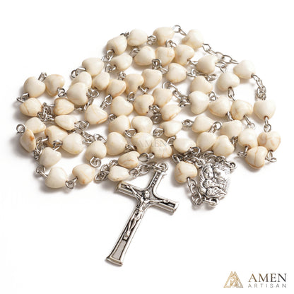 White Turquoise Heart Rosary