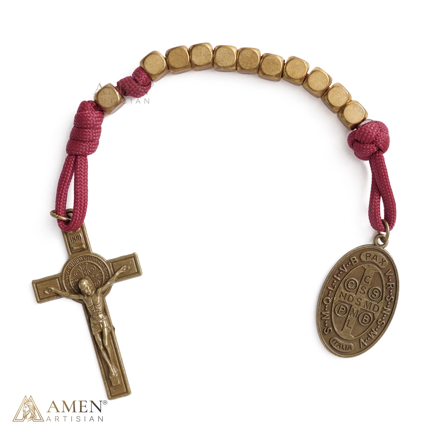 【DEAL TODAY】Burgundy Clip-On Pocket Decade Rosary with Crucifix and Our Lady Medal
