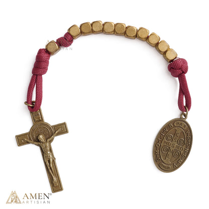 【DEAL TODAY】Burgundy Clip-On Pocket Decade Rosary with Crucifix and Our Lady Medal