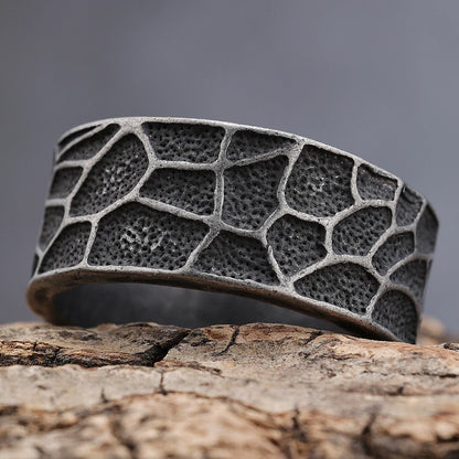 Hammered Cross Titanium Steel Ring Amen Artisan