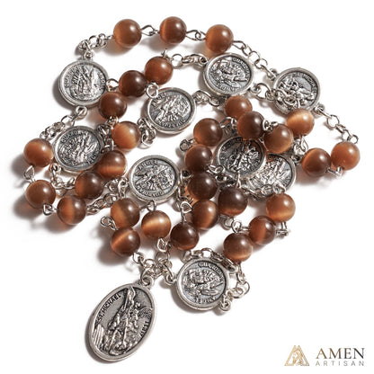 Rosario benedettino in pietra occhio di gatto