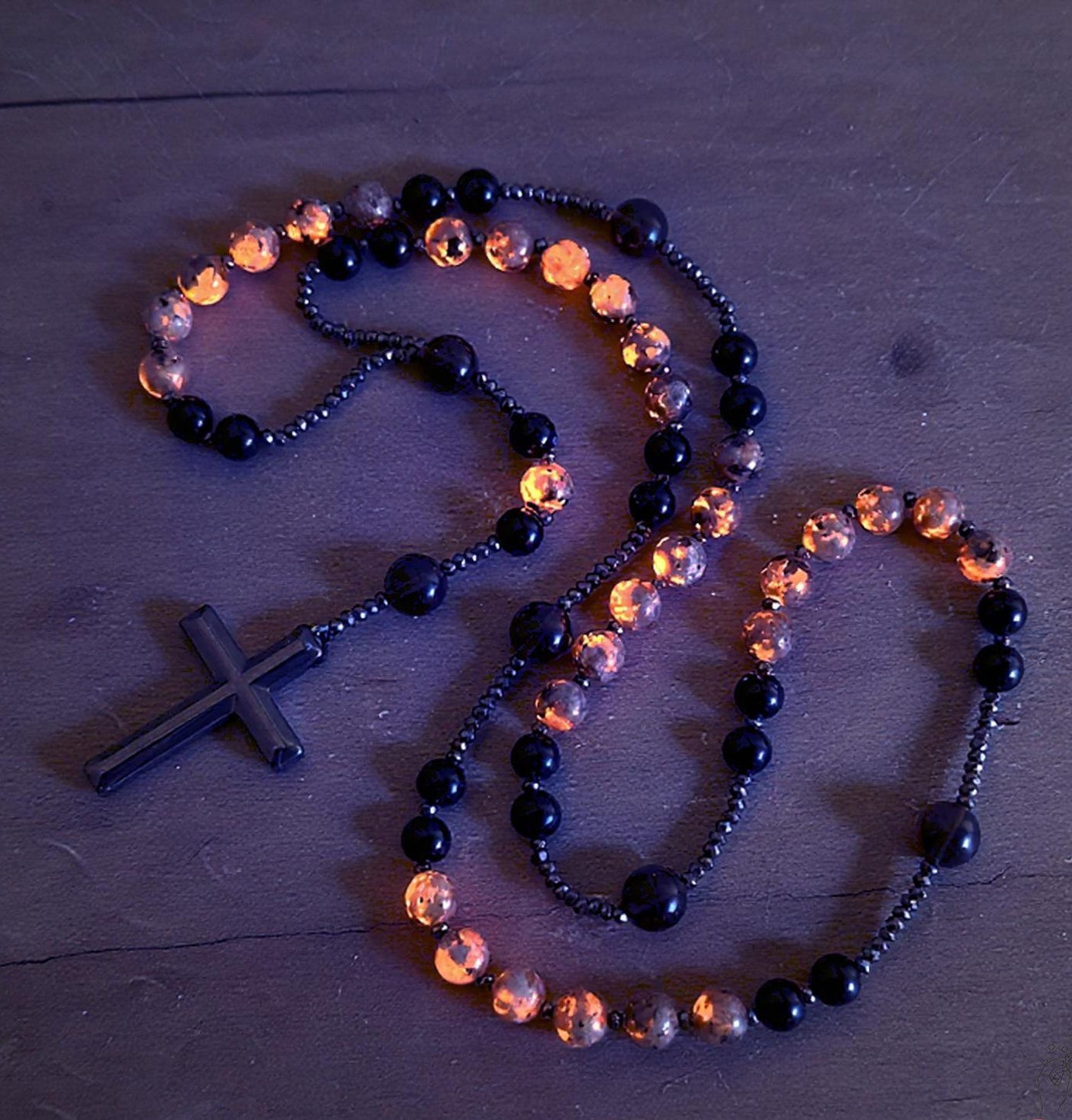 Natural Obsidian Yooperlite Rosary UV Reactive Protection