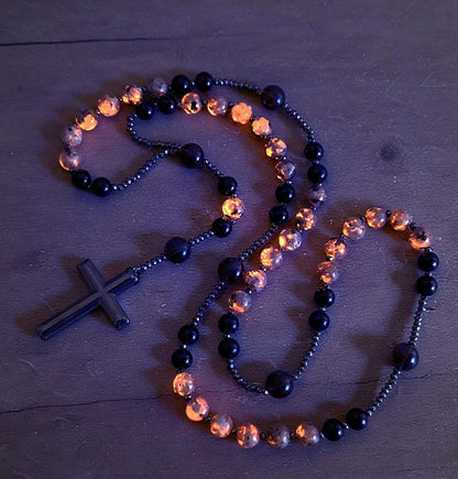 Natural Obsidian Yooperlite Rosary UV Reactive Protection