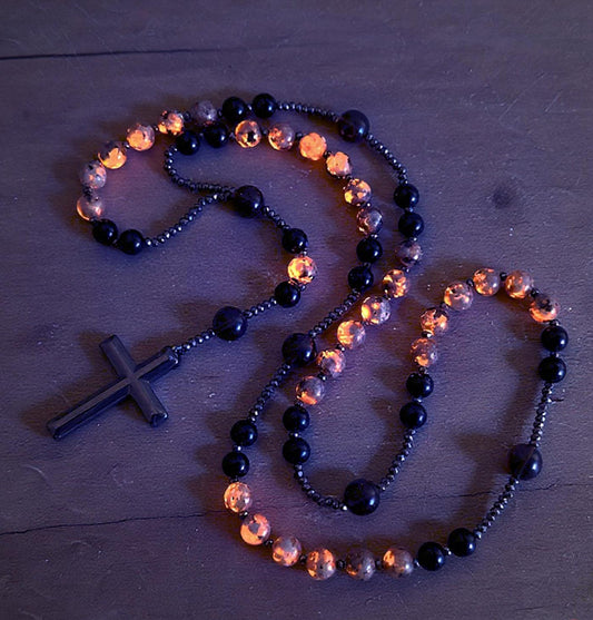 Natural Obsidian Yooperlite Rosary UV Reactive Protection