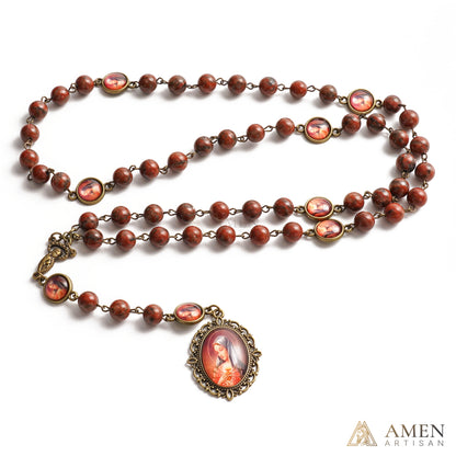 Red Sesame Stone Chaplet of the Seven Sorrows of Mary Amen Artisan