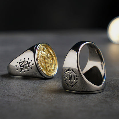 Saint Benedict Image "IHS" Ring Amen Artisan