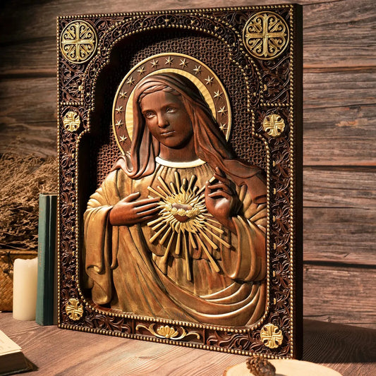 Immaculate Heart of Mary Wood Carving