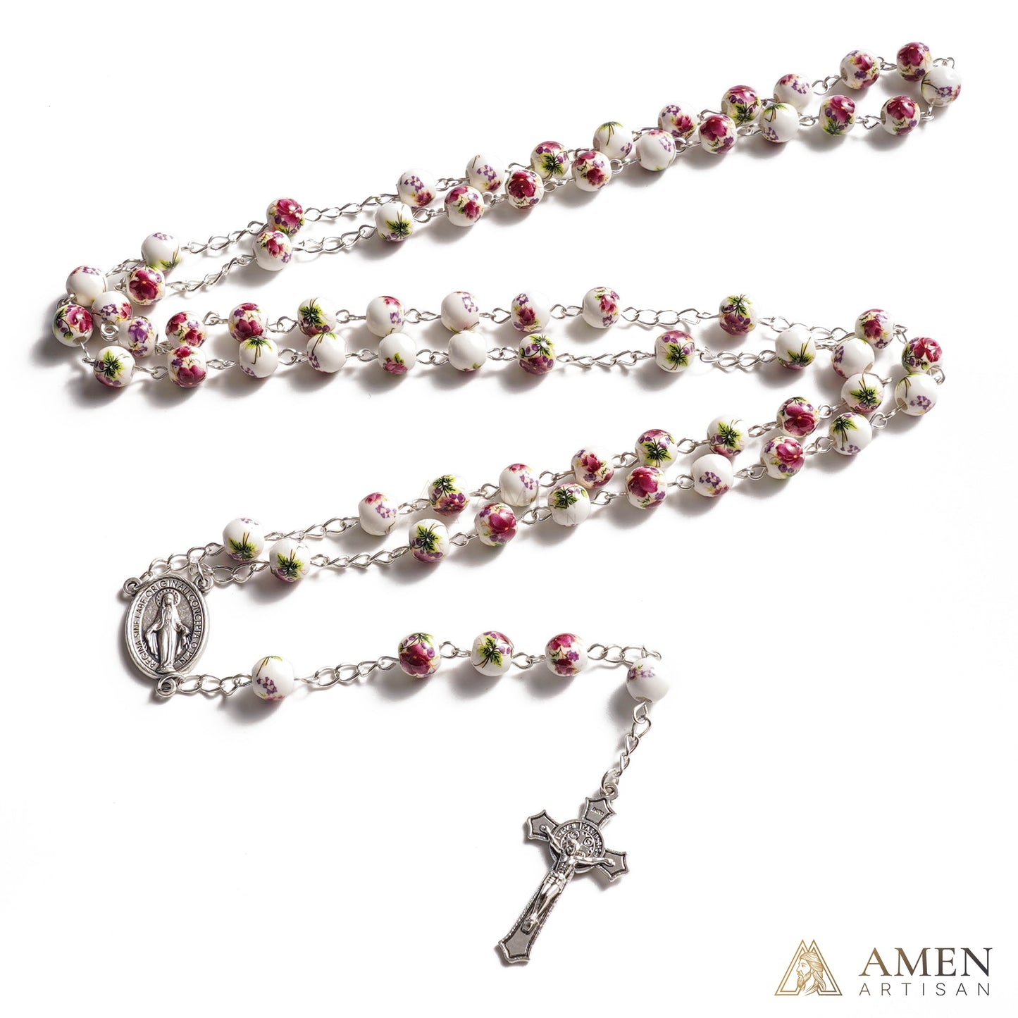 Pansy Ceramic Rosary Amen Artisan