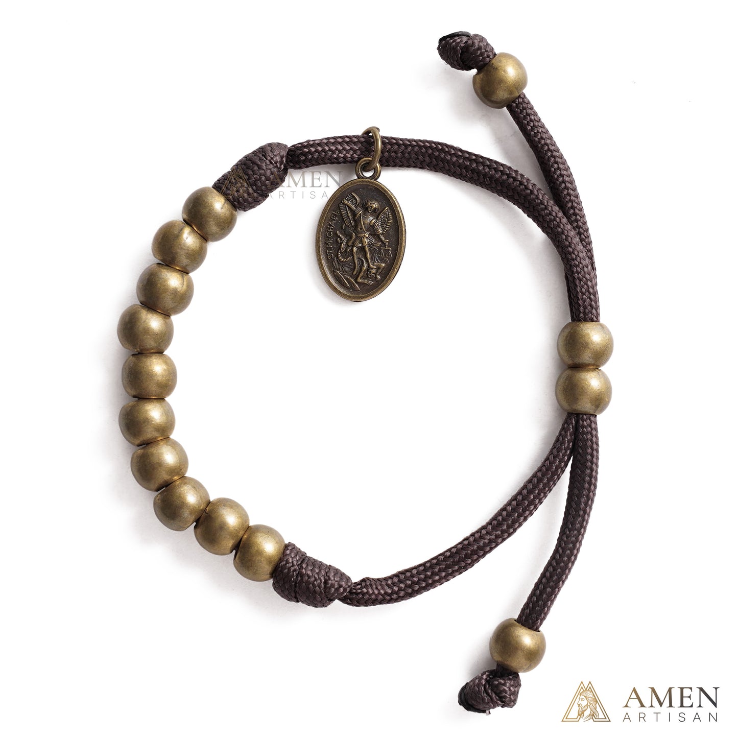 Brown Braided Prayer Bracelet with Antique Bronze Beads — Blessing
