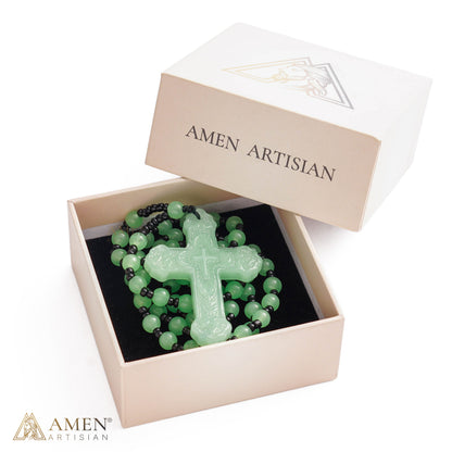 Green Glass Bead Cross Necklace — A Quiet Reminder of Faith