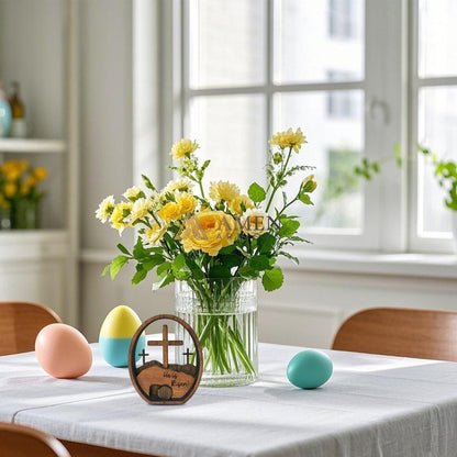 Calvary Oval Wood Resurrection Scene Plaque  Amen Artisan