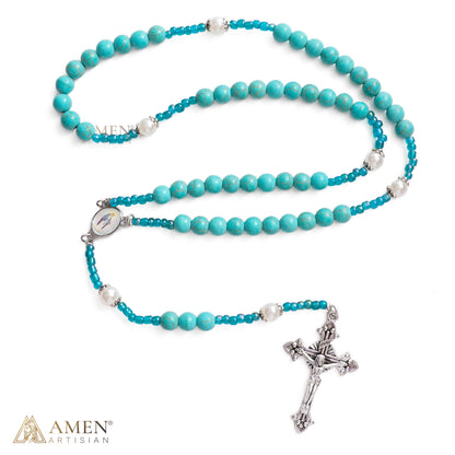 【DEAL TODAY】Blue Beaded Crucifix Necklace with Devotional Medal