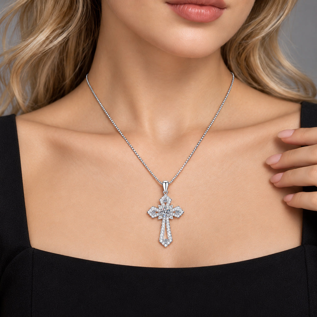 Moissanite Cross Pendant Necklace