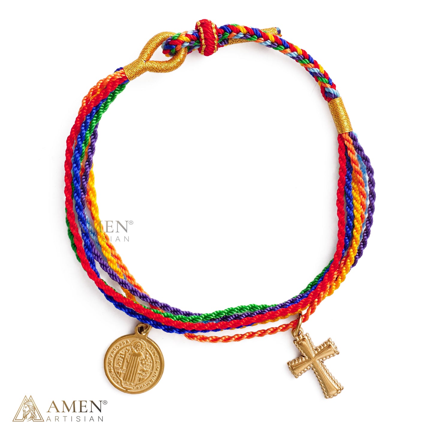 FIRST 50 CUSTOMERS ONLY —St. Benedict Medal Adjustable Cord Bracelet with Cross Charm