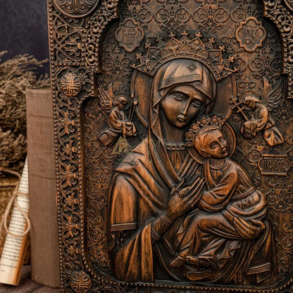 Our Lady of Perpetual Wood Carving Amen Artisan