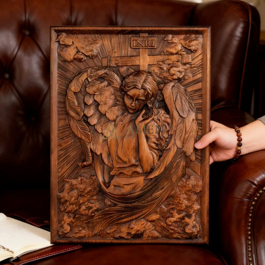 Archangel Chamuel Wood Carving Amen Artisan