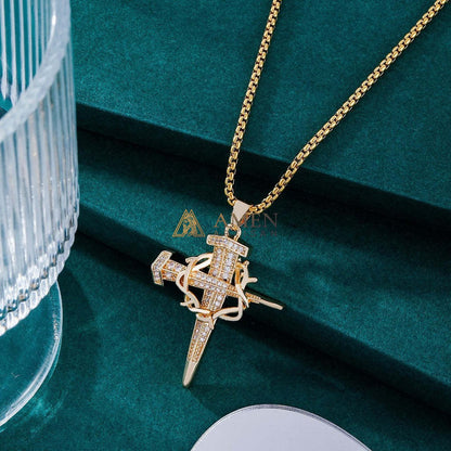 Zircon Nail & Crown of Thorns Cross Pendant Necklace Amen Artisan