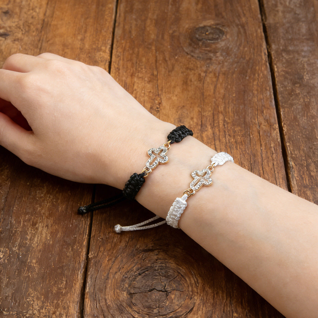Faith in Every Thread – Handwoven Adjustable Sparkling Cross Bracelet