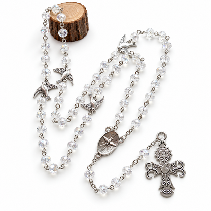 【DEAL TODAY】Holy Spirit Dove Rosary-Style Necklace with Clear Faceted Beads