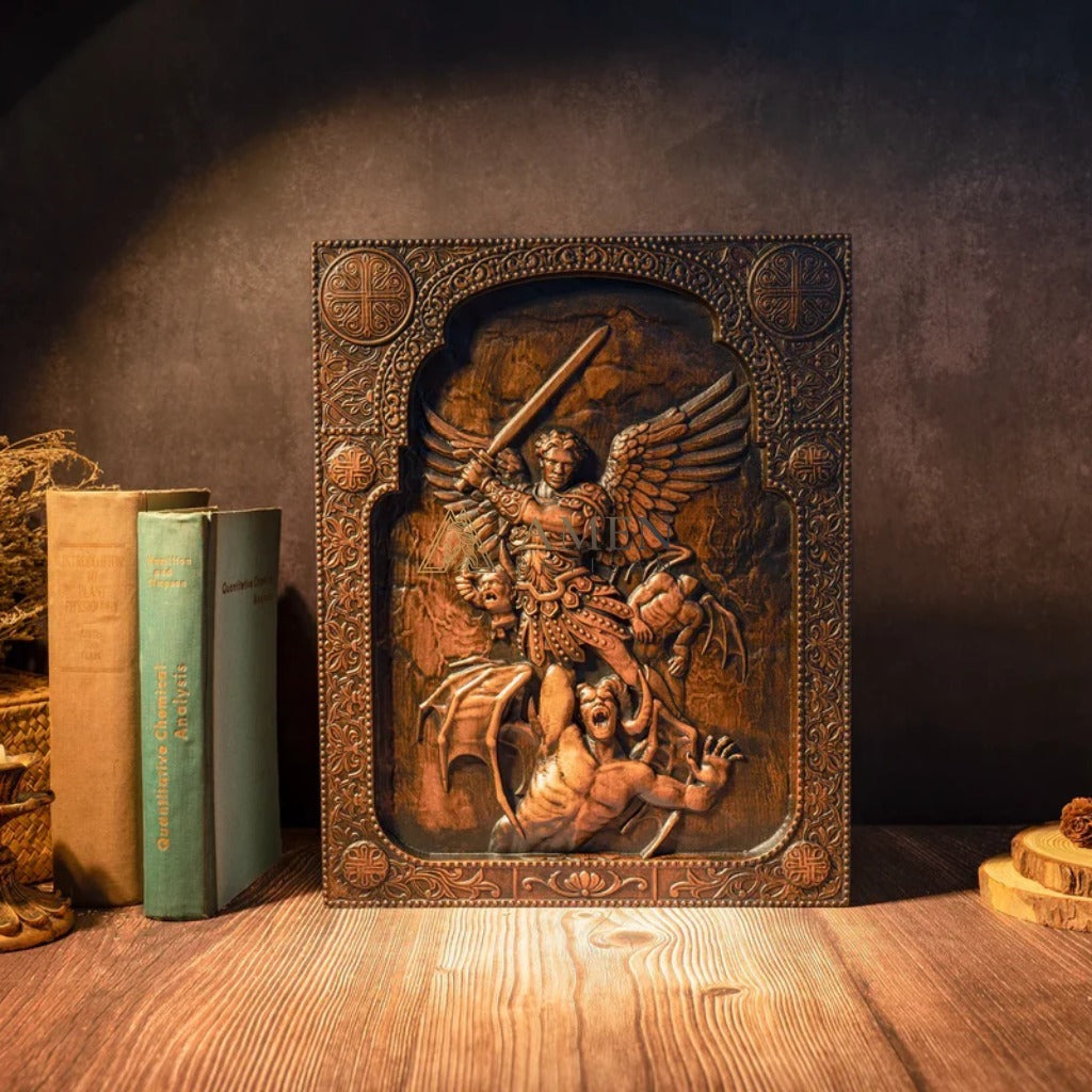 Archangel Michael Wood Carving Amen Artisan