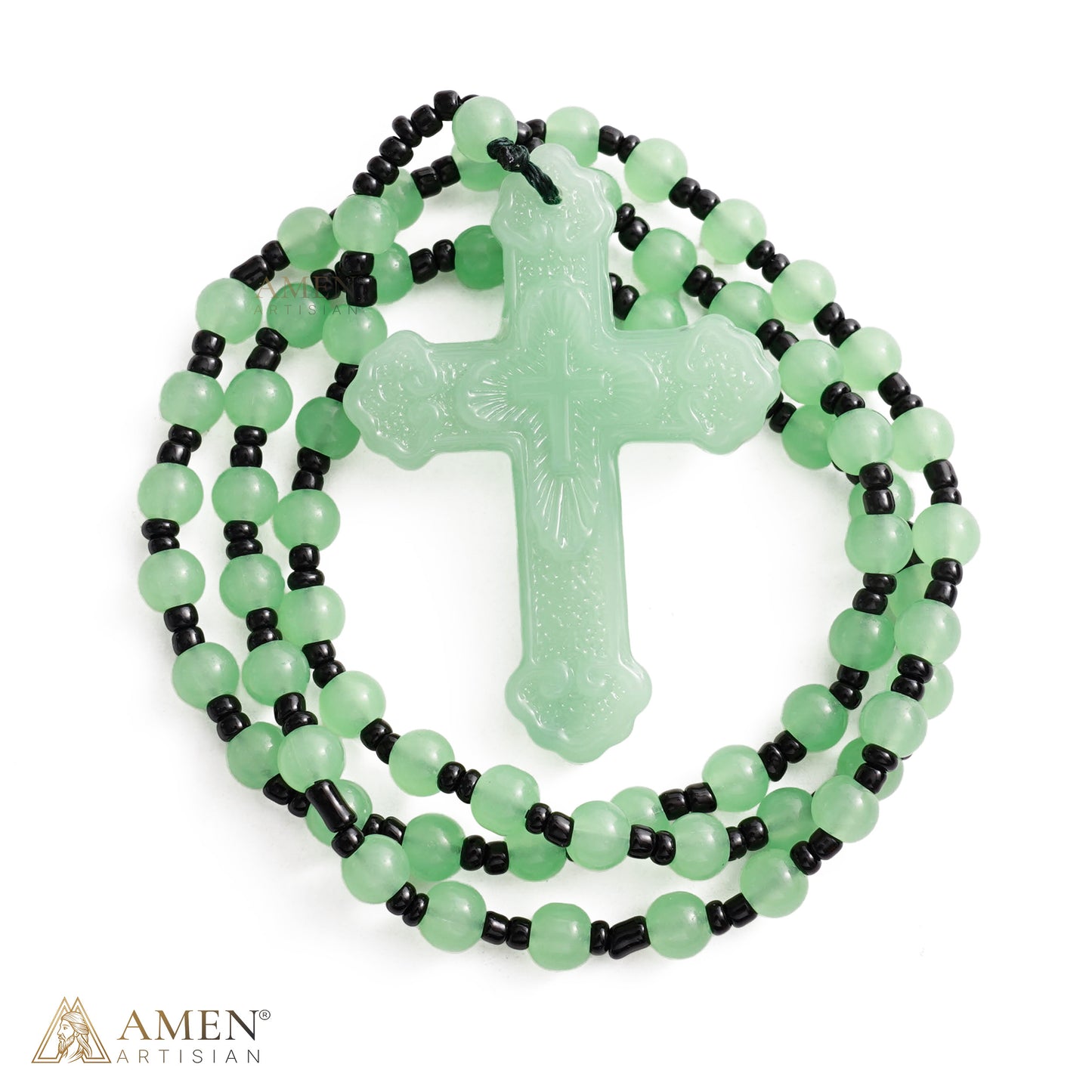 Green Glass Bead Cross Necklace — A Quiet Reminder of Faith