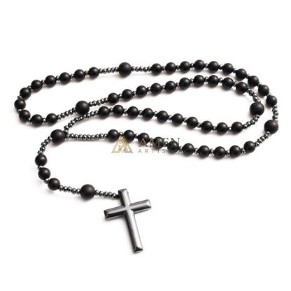 Black Onyx Cross Rosary Amen Artisan