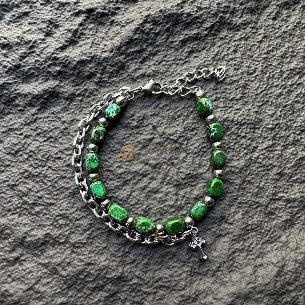 Turquoise & Titanium Steel Cross Bracelet  Amen Artisan