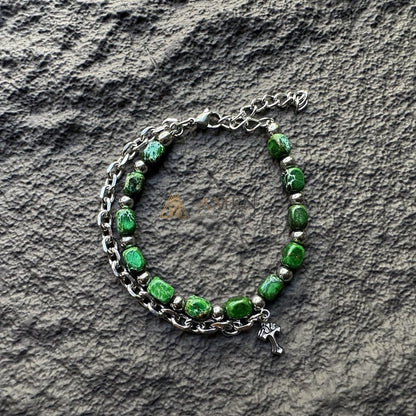 Turquoise & Titanium Steel Cross Bracelet  Amen Artisan