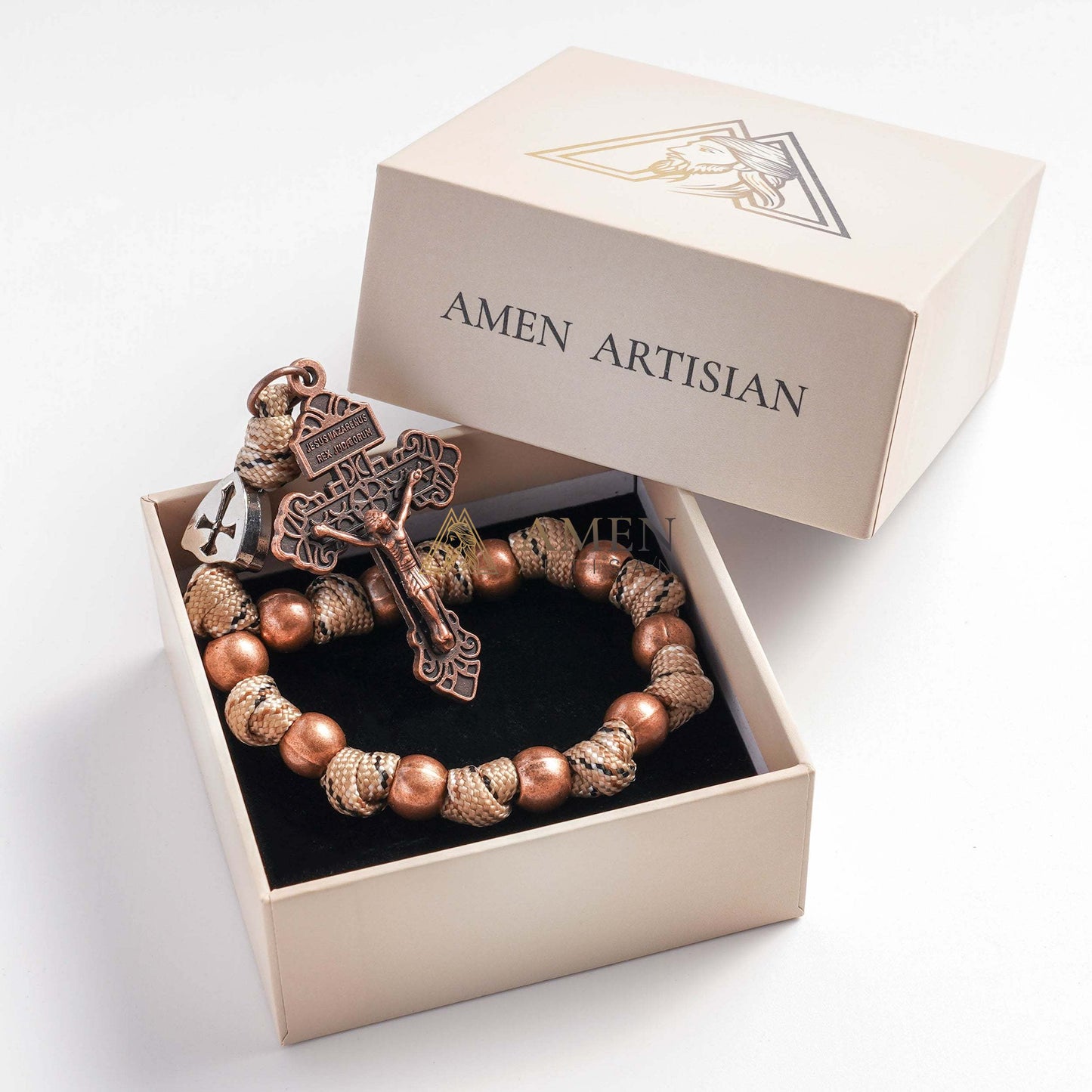 Military-Grade Paracord Pocket Rosary with Antique Bronze Beads Amen Artisan