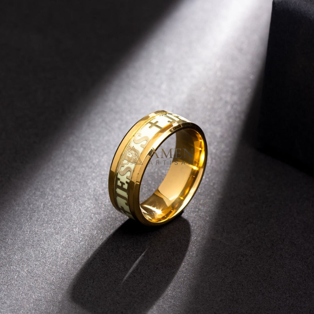 Jesus Cross Titanium Steel Luminous Ring Amen Artisan