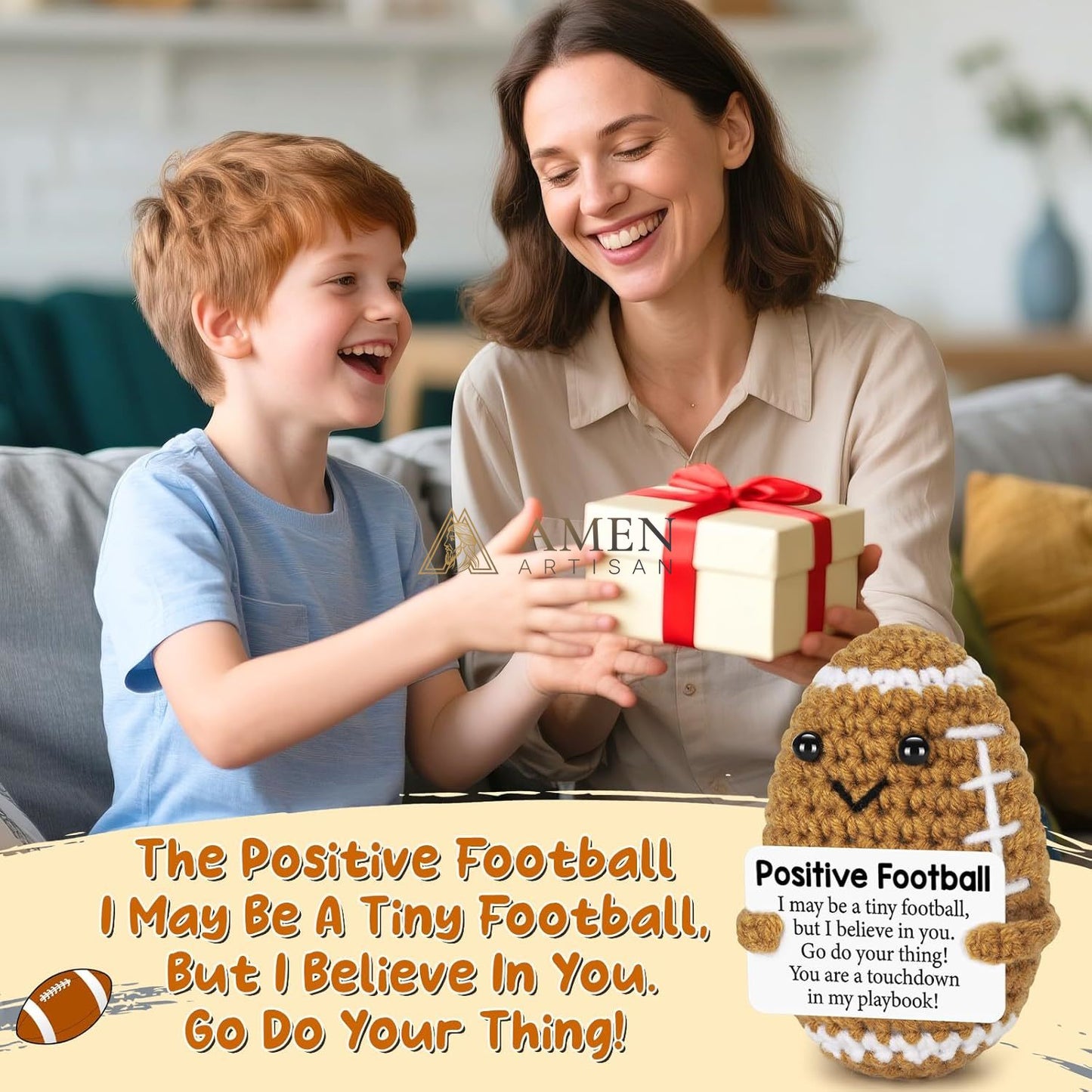 Hand-Knit Positive Football Plush Doll