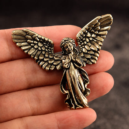 Handcrafted Solid Brass Guardian Angel Figurine - Protection, Peace & Blessing |  Amen Artisan