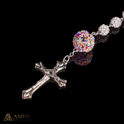 【DEAL TODAY】Our Lady of Guadalupe Five-Decade Rosary with Sparkling Rhinestone Beads and Colorful Sequin Accents — Grace and Devotion | Amen Artisan