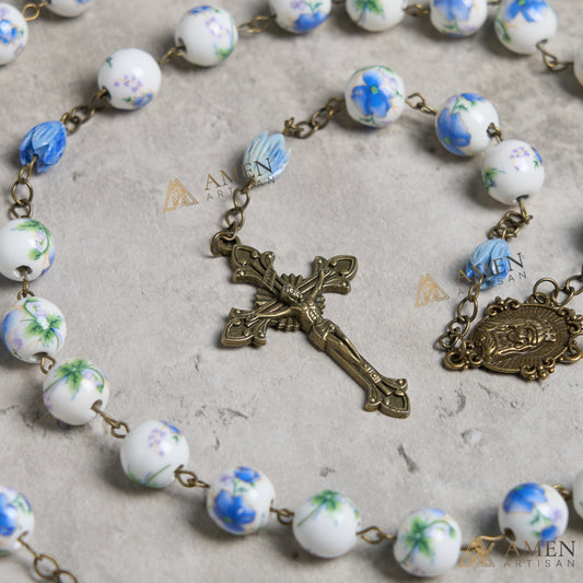 Flowers and Plants Ceramic Rosary Amen Artisan