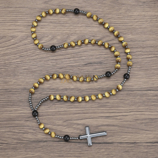 Golden Tiger Eye Cross Rosary Amen Artisan