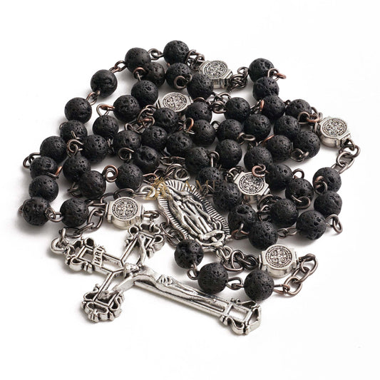 Lava Stone Our Lady of Guadalupe Medal Rosary
