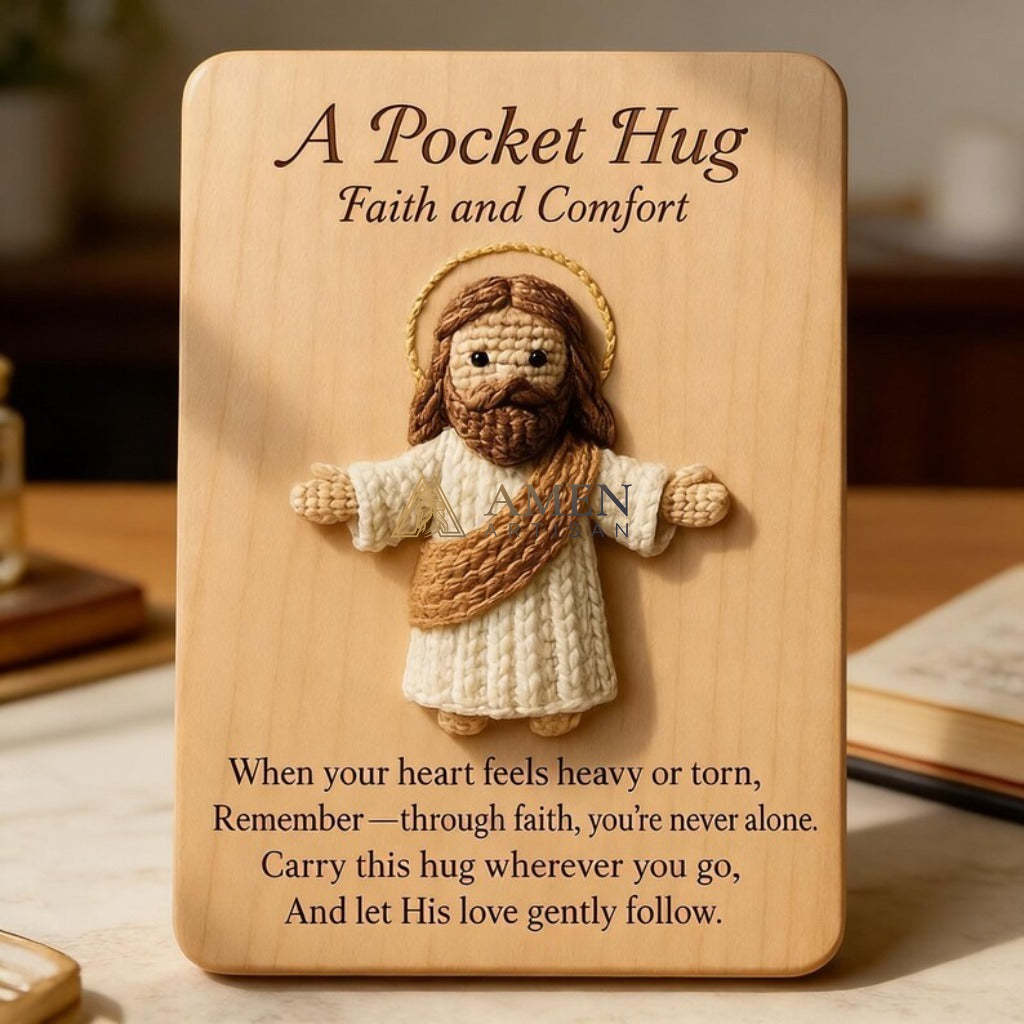 Crochet Pocket Hug Wooden Plaque Gift